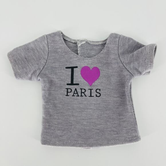 Grey I Heart Paris Doll Short Sleeved Top/T-Shirt With Velcro Closure 18" Dolls - Picture 6 of 13